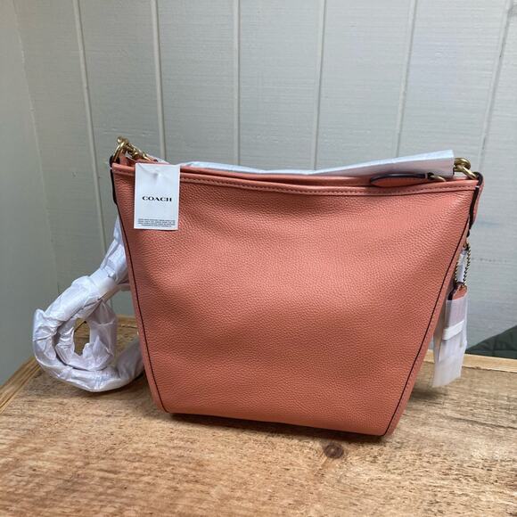 New Coach Purse Coral Pebbled Leather Shoulder Bag Crossbody - Picture 1 of 12